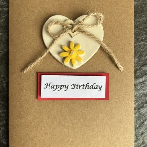 Handmade Birthday Card | Flower Birthday Card for her, mum, friend, sister | Elegant Birthday Card | Glazed Ceramic Heart | Keepsake | Yellow Flower