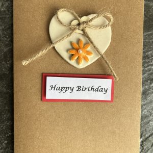 Handmade Birthday Card | Flower Birthday Card for her, mum, friend, sister | Elegant Birthday Card | Glazed Ceramic Heart | Keepsake | Orange Flower