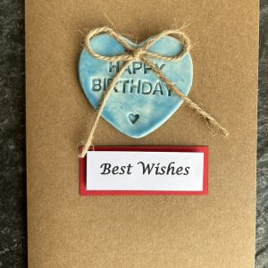 Handmade Happy Birthday Handmade Clay Ceramic Heart | Friends Birthday Card | Keepsake Birthday Card | Birthday Gift For Her | Blue Heart