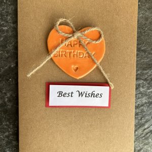 Handmade Happy Birthday Handmade Clay Ceramic Heart | Friends Birthday Card | Keepsake Birthday Card | Birthday Gift For Her | Orange Heart