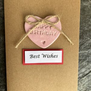 Handmade Happy Birthday Handmade Clay Ceramic Heart | Friends Birthday Card | Keepsake Birthday Card | Birthday Gift For Her | Pink Heart