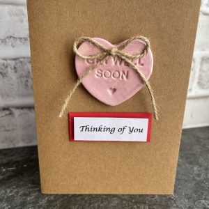 Get Well Soon Card | Handmade Get Well Soon Card with Ceramic Heart Keepsake | Get Well Soon Card With Gift | Get Well Soon Card for Men | Pink Heart