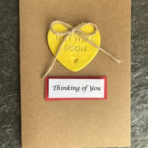 Get Well Soon Card | Handmade Get Well Soon Card with Ceramic Heart Keepsake | Get Well Soon Card With Gift | Get Well Soon Card for Men | Yellow Heart