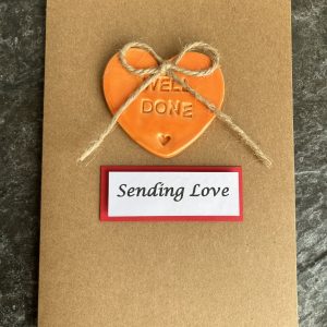 Well Done Handmade Card with Clay Heart Keepsake | Achievement Card | Congratulations On Passing Driving Test | Exams Card | New Job Card | Orange Heart