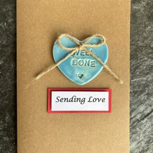 Well Done Handmade Card with Clay Heart Keepsake | Achievement Card | Congratulations On Passing Driving Test | Exams Card | New Job Card | Blue Heart