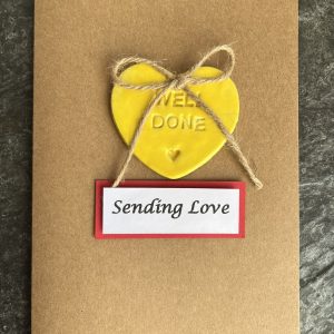 Well Done Handmade Card with Clay Heart Keepsake | Achievement Card | Congratulations On Passing Driving Test | Exams Card | New Job Card | Yellow Heart