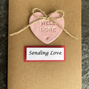 Well Done Handmade Card with Clay Heart Keepsake | Achievement Card | Congratulations On Passing Driving Test | Exams Card | New Job Card | Pink Heart