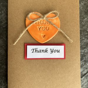 Handmade Thank You Card with Clay Ceramic Heart decoration | Thank You Card | Thank You | Thank You Card with Keepsake | Thanks So Much | Orange Heart