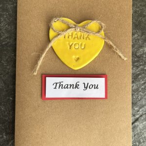 Handmade Thank You Card with Clay Ceramic Heart decoration | Thank You Card | Thank You | Thank You Card with Keepsake | Thanks So Much | Yellow Heart