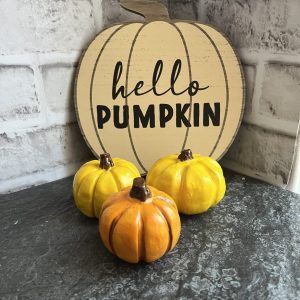 Set of Three Handmade Ceramic Mini Pumpkin Decorations for Halloween | Autumn Home Decor | Yellow Orange Pumpkins | Halloween Earthenware