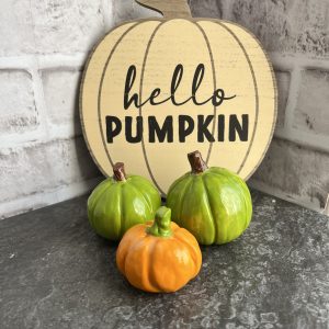 Set of Three Handmade Ceramic Mini Pumpkin Decorations for Halloween |Green Orange Pumpkins | Earthenware | Halloween | Halloween Decoration